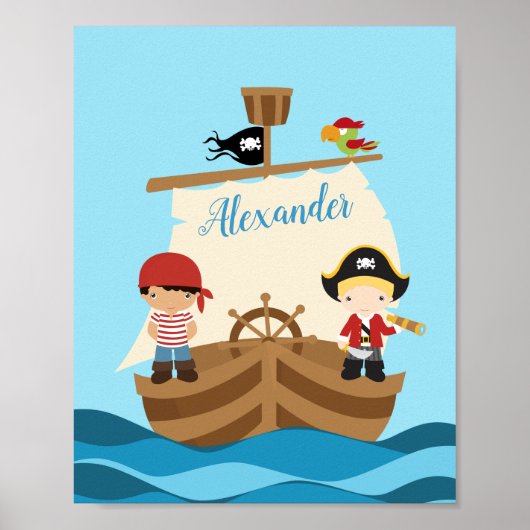 Poster Cute Pirate Boys & A Big Ship Nom Personnalisé (Devant)