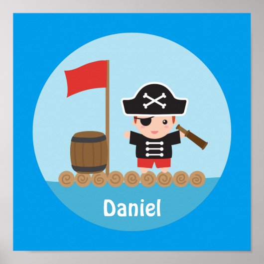 Poster Cute Pirate Capitaine Ocean Raft Boys Décor de la (Devant)