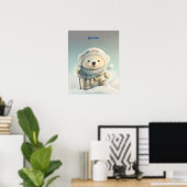 Poster Cute Polar Bear Ski Casquette et Scarf Nursery Art (Bureau à domicile)