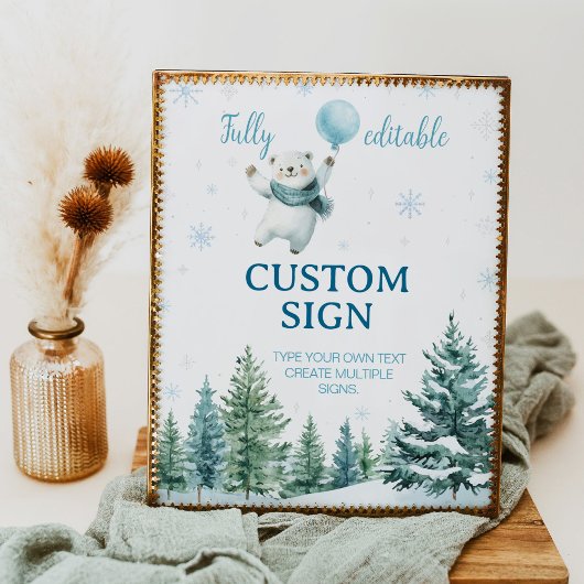 Poster Cute Polar Bear Winter Birthday Custom Sign