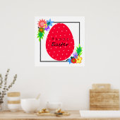 Poster Cute polka point OEuf de Pâques avec couronne fleu (Cuisine)