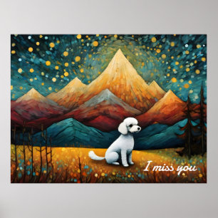 Poster Cute Poodle Mountain Forest Je Vous Manque