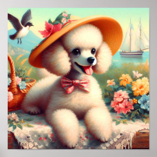 Poster Cute Poodle peinture Vintage