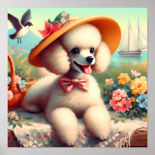 Poster Cute Poodle peinture Vintage (Devant)