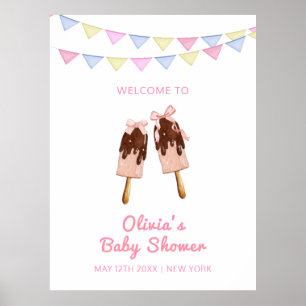 Poster Cute Popcicle Bow Ice Cream Baby shower Bienvenue