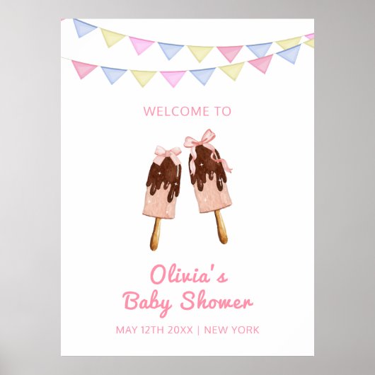Poster Cute Popcicle Bow Ice Cream Baby shower Bienvenue (Devant)