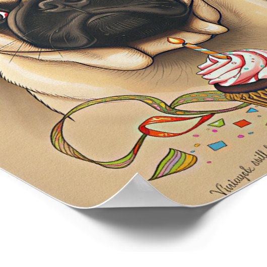 Poster Cute Pug Birthday Cupcake Art (Coin)