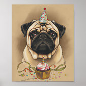 Poster Cute Pug Birthday Cupcake Art (Devant)