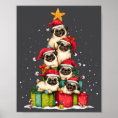 Poster Cute Pug Le Dog Christmas Tree Xmas Hat Long Sleev (Devant)