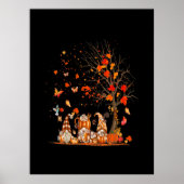 Poster Cute Pumpkin Gnomes Autumn Tree Fall Leaves (Devant)