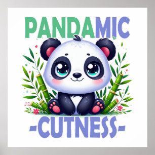 Poster Cute pun pandémique. Dessin animé de bébé panda mi