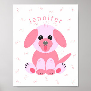 Poster Cute Puppy Dog Cartoon Pink Personalized Girl
