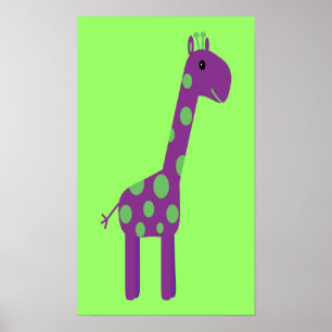 Poster Cute Purple & Green Cartoon Giraffe personnalisabl