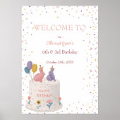 Poster Cute Rabbits on Cake Joint Birthday Sister Welcome (Devant)