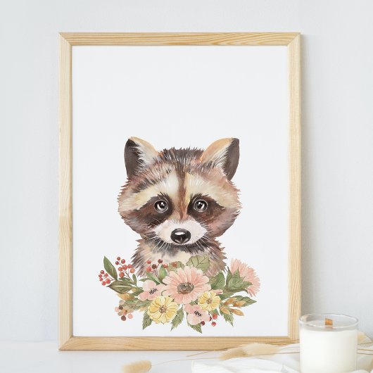 Poster Cute Raccoon Nursery Wall Art Décor, Cadeau bébé
