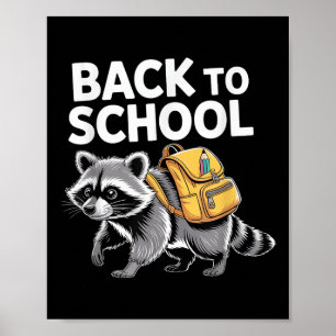 Poster Cute Raccoon Retour À L'École Sac À Dos Enfants Am