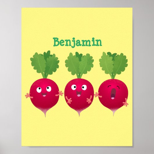 Poster Cute radishes singing trio cartoon vegetables (Devant)