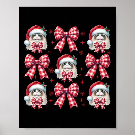 Poster Cute Ragdoll Chat Rouge Plaid Coquette Bow Noël (Devant)