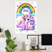 Poster Cute Rainbow et Unicorn 4e fête d'anniversaire (Bureau à domicile)