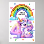 Poster Cute Rainbow et Unicorn 4e fête d'anniversaire (Devant)