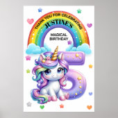 Poster Cute Rainbow et Unicorn 5e fête d'anniversaire (Devant)