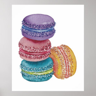 Poster Cute Rainbow Macaroons In Watercolor