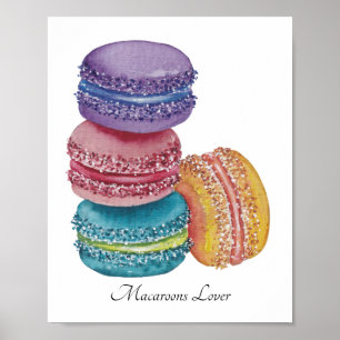 Poster Cute Rainbow Macaroons In Watercolor