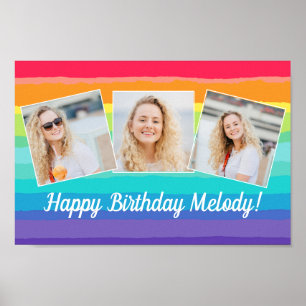 Poster Cute Rainbow Photo Collage Personnalisé Anniversai