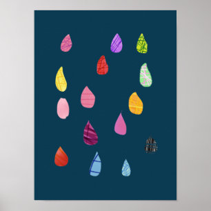 Poster Cute raindrops colorful rain art