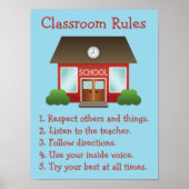 Poster Cute Red School Building Custom Classroom Rules (Devant)