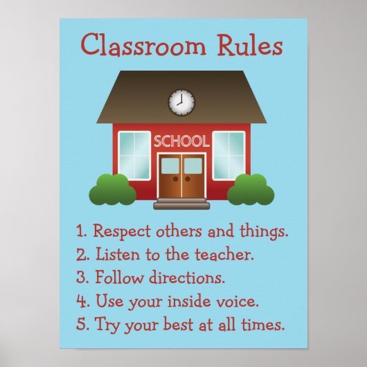 Poster Cute Red School Building Custom Classroom Rules (Devant)