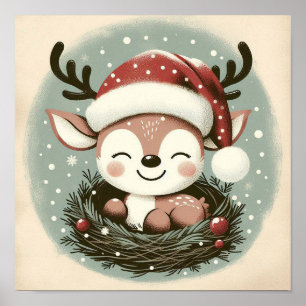 Poster Cute Reinder Avec Snowglobe Kids Room Wall Art