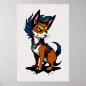 Poster Cute Renard cartonné avec cheveux bleus | Art AI (Devant)