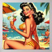 Poster Cute Retro Bikini Girl (Devant)