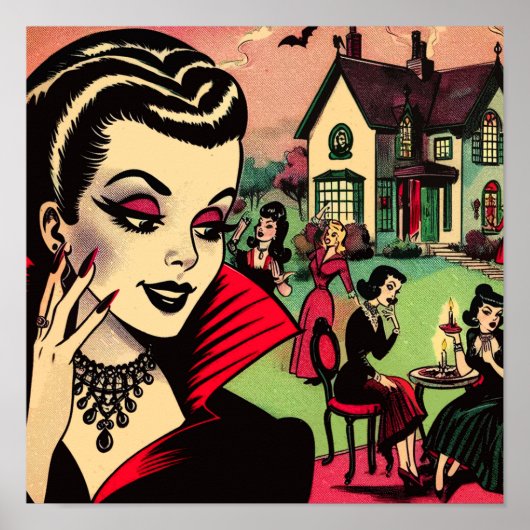 Poster Cute Retro Goth Vampire Comics Femme (Devant)