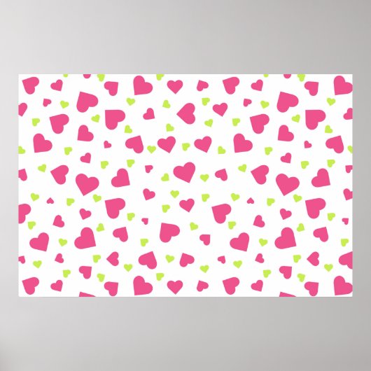 Poster Cute rose et vert Tumbling Hearts Motif (Devant)