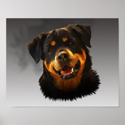 Poster Cute Rottweiler Dog Water Couleur Art Portrait (Devant)