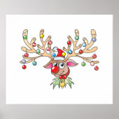Poster Cute Rudolf Reindeer avec les cartes lumineuses de (Devant)