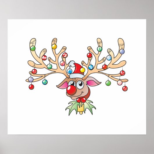 Poster Cute Rudolf Reindeer avec les cartes lumineuses de (Devant)