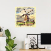 Poster Cute Russe Vintage Hollandais Windmill Aquarelle (Bureau à domicile)