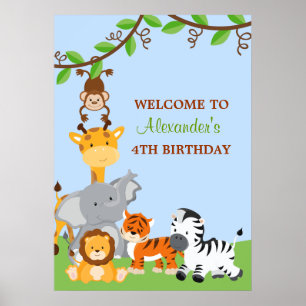 Poster Cute Safari Jungle Animaux Anniversaire