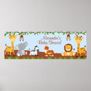 Poster Cute Safari Jungle Animaux garçon Baby shower bann