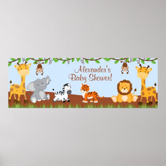 Poster Cute Safari Jungle Animaux garçon Baby shower bann (Devant)