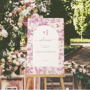 Poster Cute Safari Toile de Jouy Baby shower rose