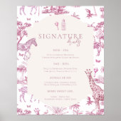 Poster Cute Safari Toile de Jouy | Boisson Baby shower ro (Devant)