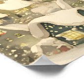 Poster Cute Santa and Reindeer Flying Over Snowy Village (Coin)