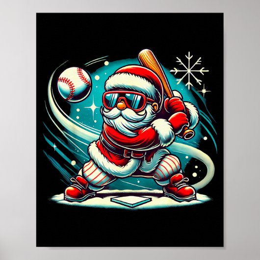 Poster Cute Santa Claus Playing Baseball Boys Kids Teens (Devant)