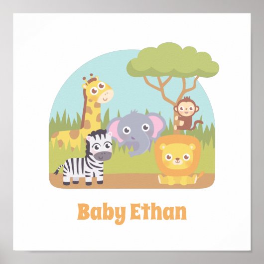 Poster Cute Savannah Wild Animals (Devant)