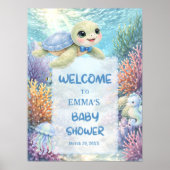 Poster Cute Sea Turtle Boy Baby Shower Welcome (Devant)