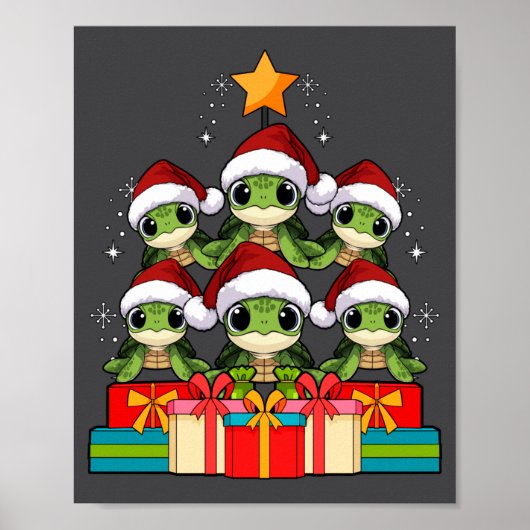 Poster Cute Sea Turtle Le Ocean Christmas Tree Xmas Hat L (Devant)
